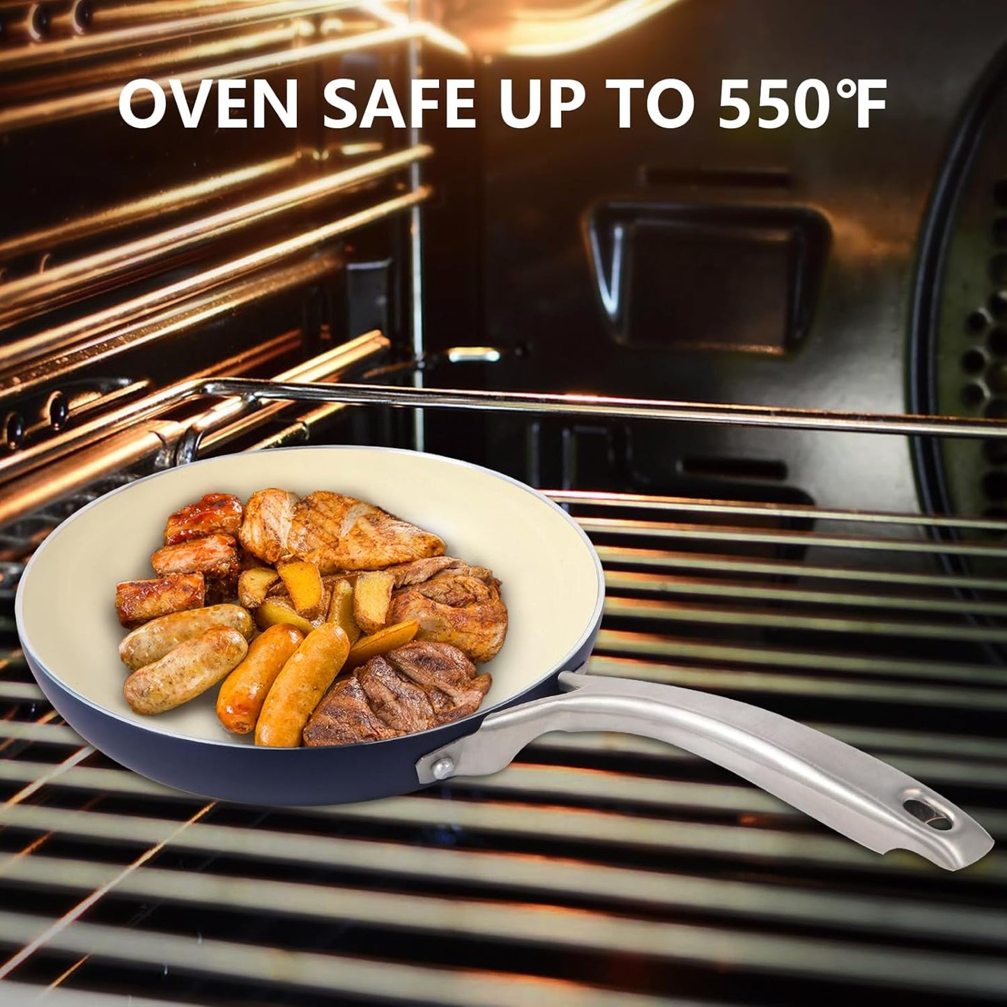 Pots and Pans Set, 7 Piece Nonstick Ceramic Cookware Set, Kitchen Induction Cookware Sets, Pots and Pans Non Stick with Oven Safe Handle, 100% PFOA Free, Blue