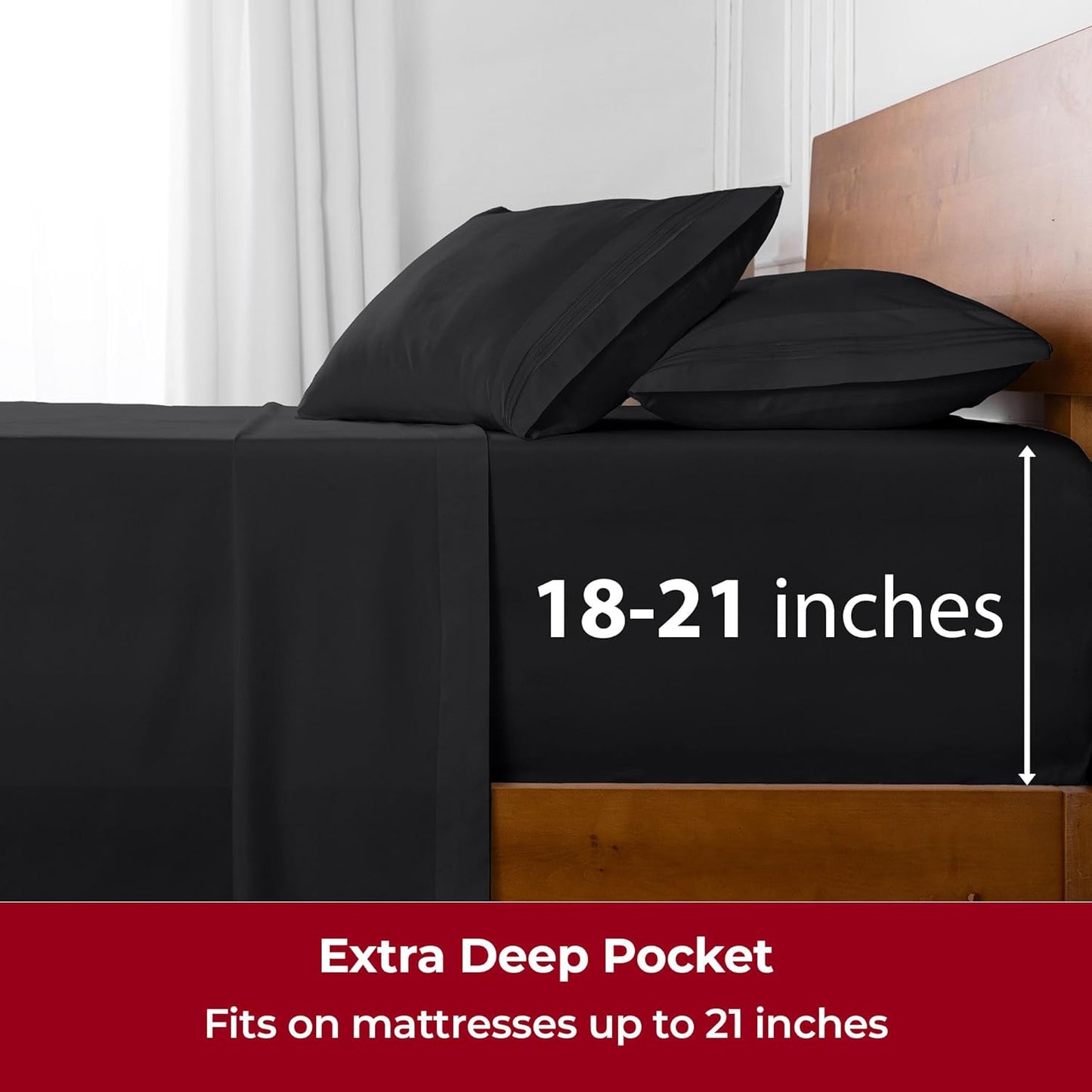 Mellanni Extra Deep Full Sheets - 4 PC Iconic Collection Bedding - Hotel Luxury, Ultra Soft, Cooling Bed Sheets - Wrinkle, Fade, Stain Resistant (Full, Black)
