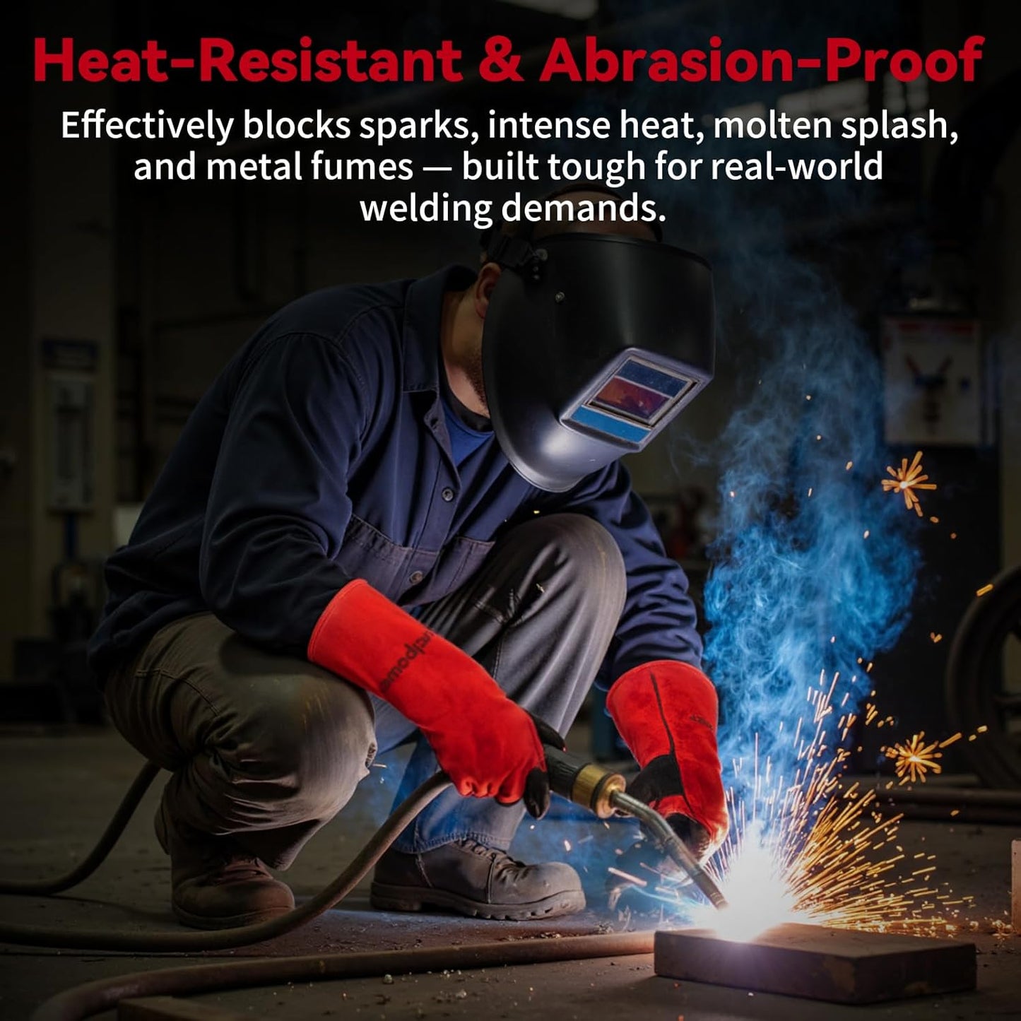 16 Inch Welding Gloves Heat Resistant 932°F for BBQ,Oven,Grill,Fireplace MIG,TIG,Stick Welding,Forging,Animal Handling(2XL)