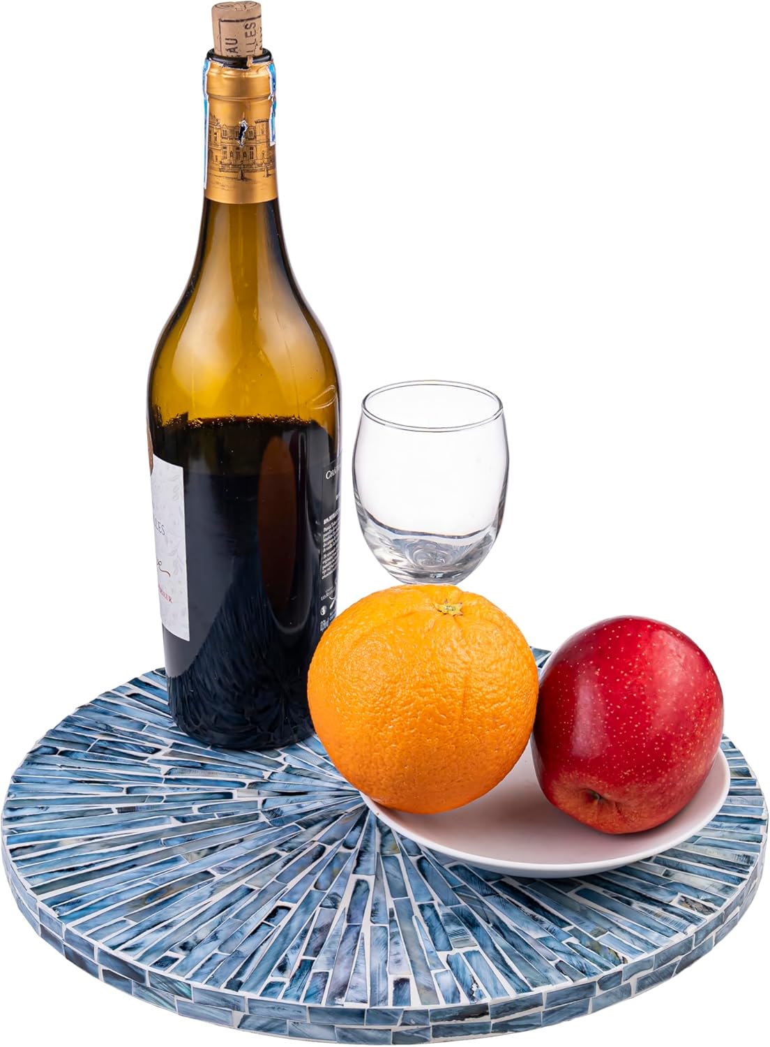 PEMAR Mother of Pearl Lazy Susan for Countertop Table (Blue Starburst, Standard (D12.6))