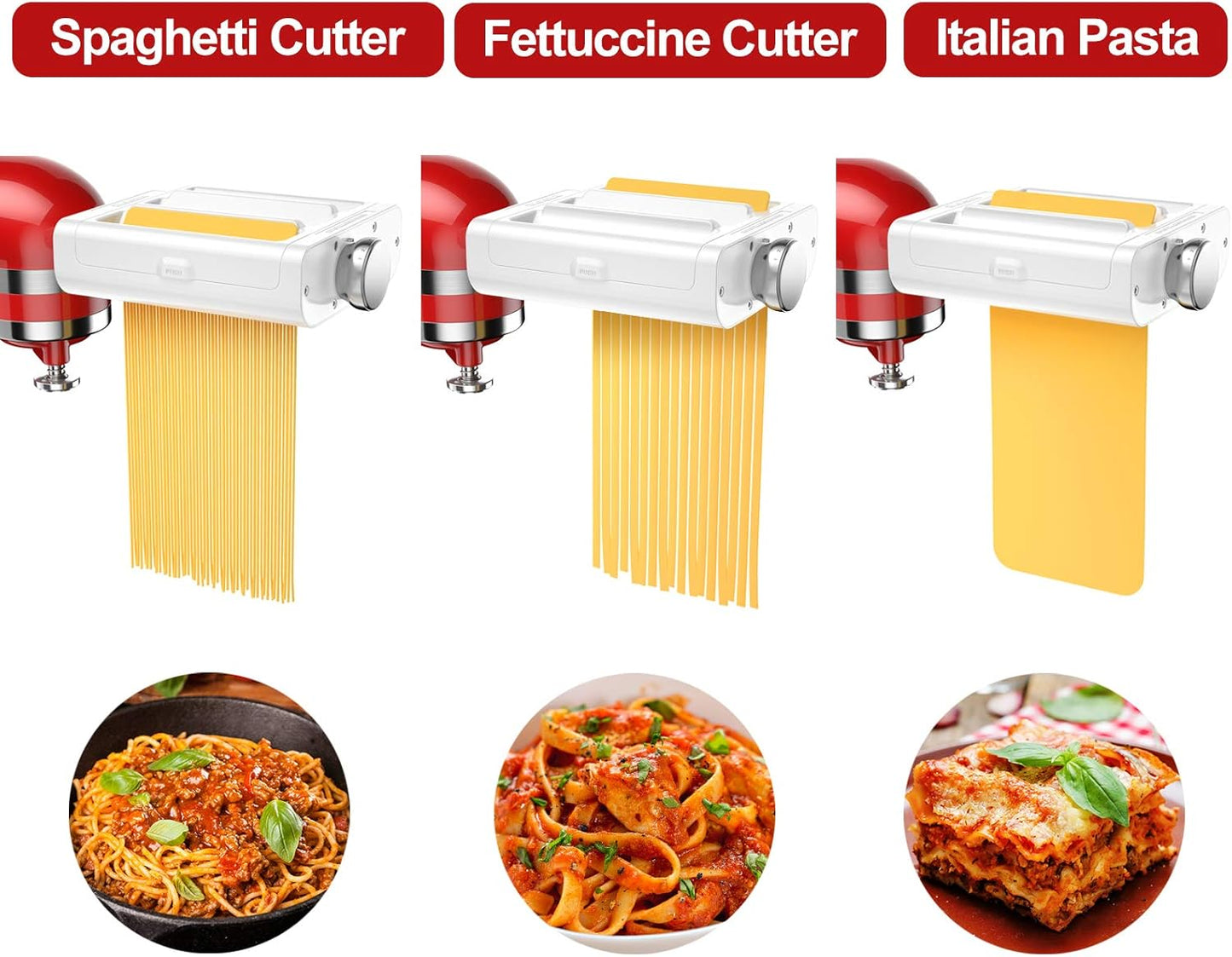 RETHONE Pasta Maker Attachment for KitchenAid Stand Mixers -3 in 1 Set Pasta Attachments includes Pasta Roller, Spaghetti Fettuccine Cutter, Pasta Machine Attachment Accessories for KitchenAid