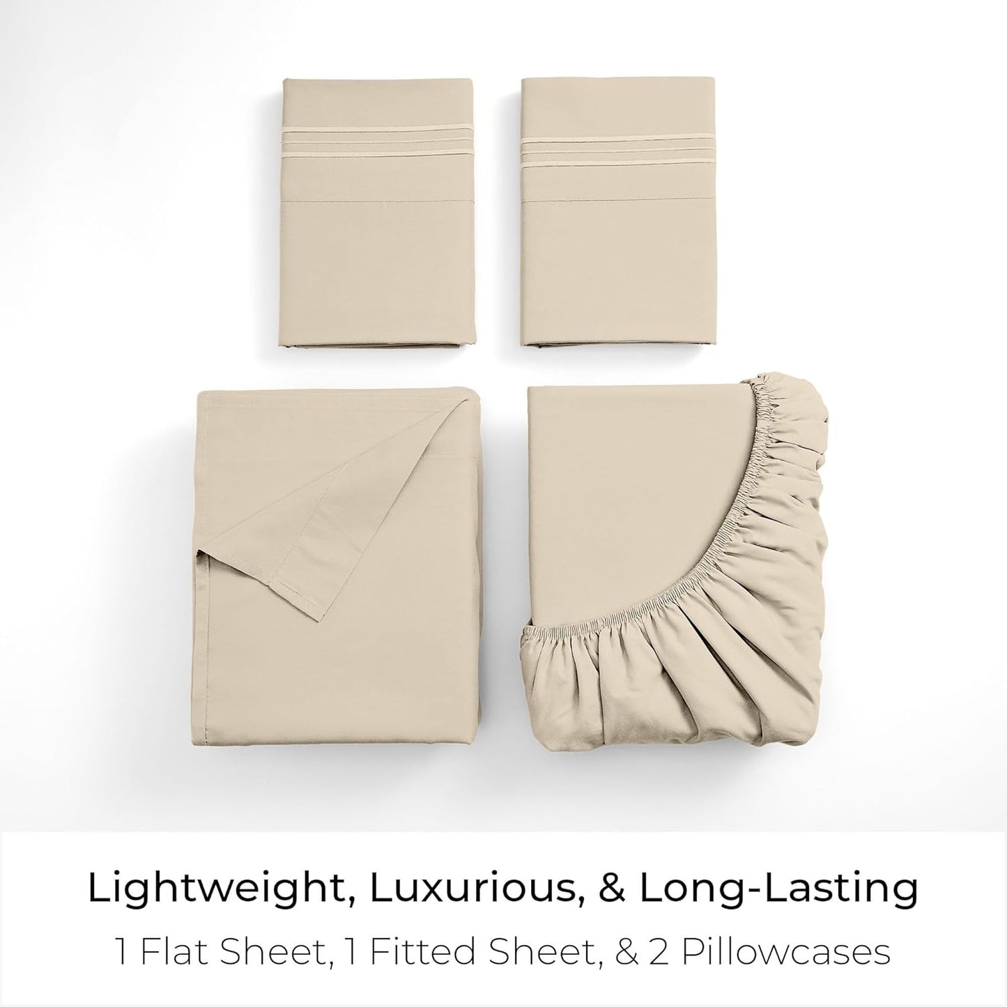 Mellanni Queen Sheets Set - 4 PC Iconic Collection Bedding - Hotel Luxury, Extra Soft, Cooling Bed Sheets - Wrinkle, Fade, Stain Resistant (Queen, Beige)