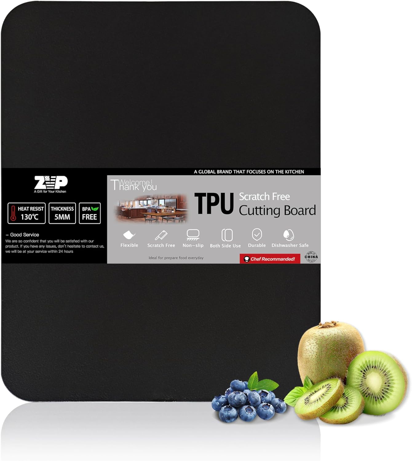 ZVP Thick TPU Cutting Boards for Kitchen, Rubber Flexible Cutting Board Mats, Nonslip Silicone Chopping Mats Foldable BPA Free Knife Friendly Non-Toxic Dishwasher Safe