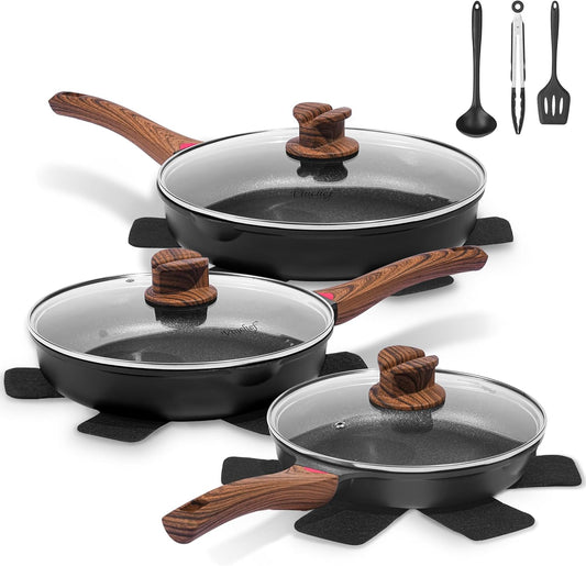 Vinchef Pots and Pans Set Non Stick, 12pcs Induction Cookware Set, Non Stick Frying Pans with Lid, Non Toxic Kitchen Cookware Sets, Pan Sets for Cooking, PFAS and PFOA Free