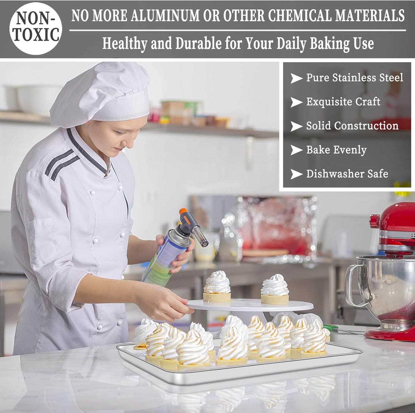 Deedro Baking Sheet with Rack Set [2 Sheets + 2 Racks], Stainless Steel Cookie Half Sheets Baking Pan Oven Tray with Cooling Rack, 17.32 x 12.28 x 1 Inch, Heavy Duty, Non-toxic, Easy Clean