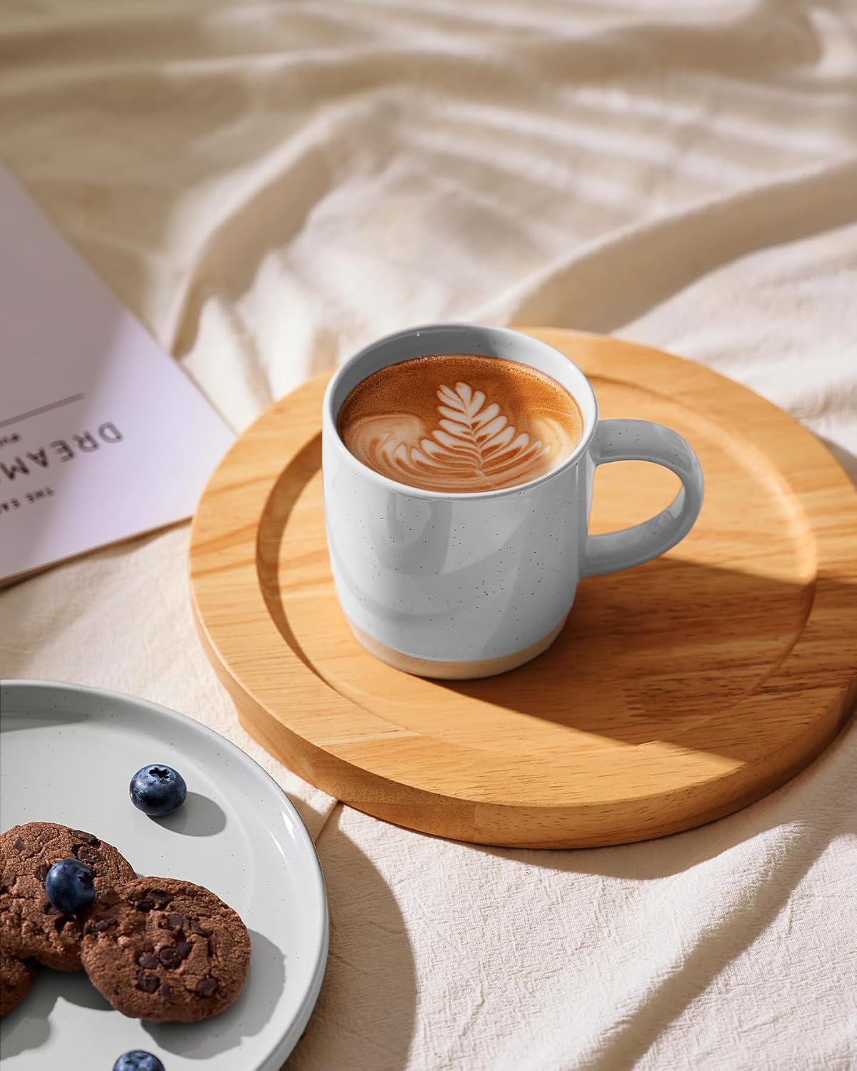 famiware Coffee Mugs for 4, 12 oz Mug Set, Dringking Cup with Handle for Coffee, Tea, Cocoa, Milk, Milkyway serise, Ligth Gray