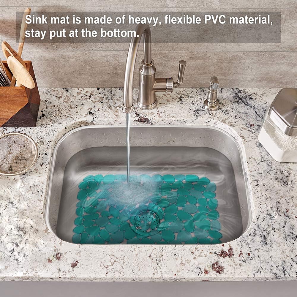 Bligli Pebble Sink Mat for Stainless Steel/Ceramic Sinks, PVC Eco-Friendly Sink Protectors Mats for Bottom of Kitchen Sink, Dish Drying Mat for Dishes and Glassware, 15.7 x 11.8 inch, Green