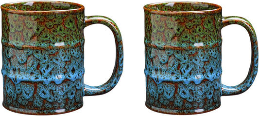 20 oz Ceramic Tea Cup - Large Coffee Mug for Office and Home - Dishwasher and Microwave Safe (2, Green and Blue)