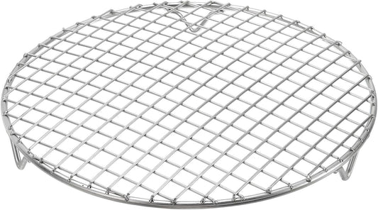 uxcell Round Cooking Rack with Legs, Dia 9.8 Inch 304 Stainless Steel Barbecue Grill for Cooking Baking Barbecue Air Fryer Racks, Silver