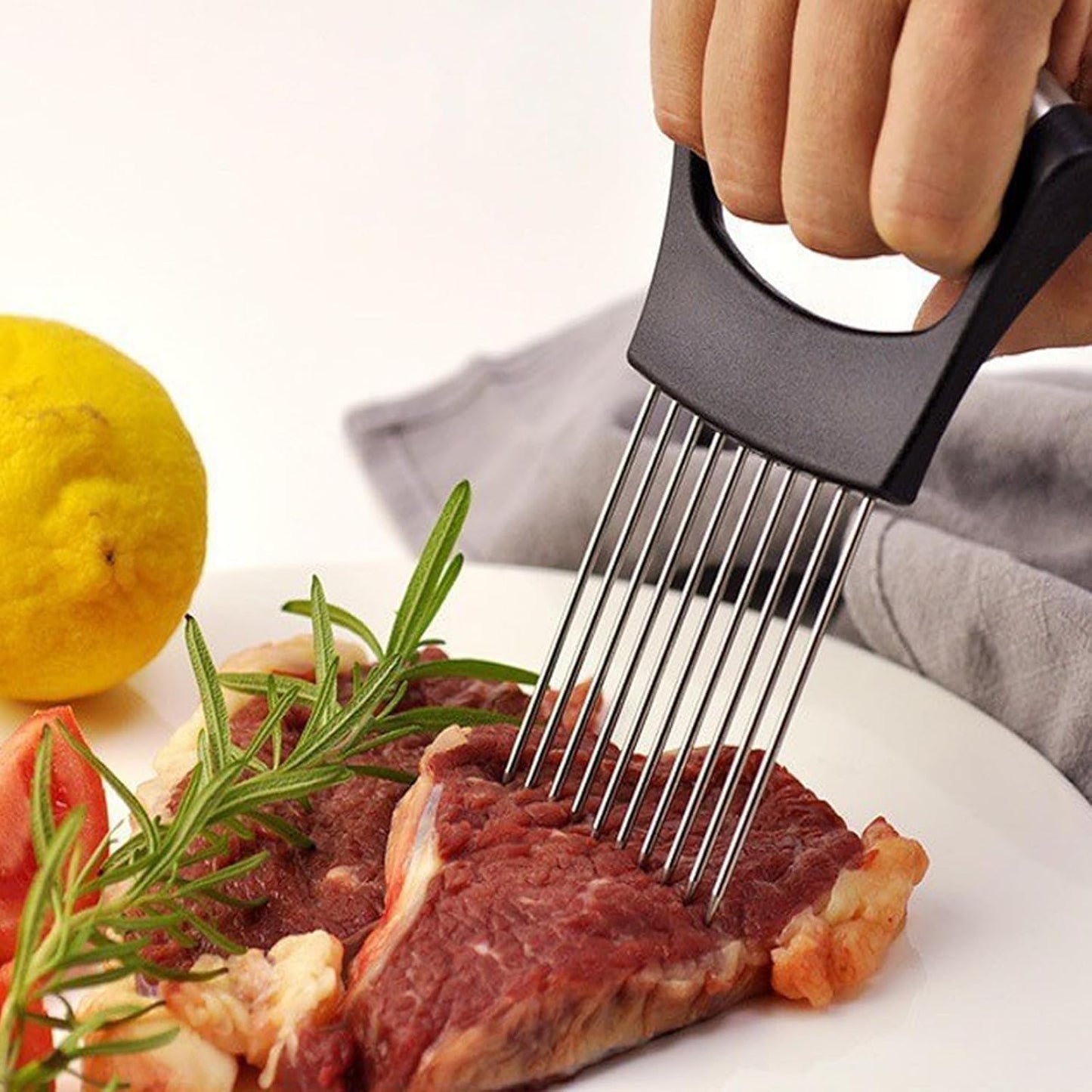 Stainless Steel Onion Slicer Holder, Onion Holder for Slicing & Onion Cutter, Tomato Slicer for Vegetables (Onions, Tomatoes, Potatoes, Avocados, Eggs), Kitchen Slicing Assistant Tool (Mix-2PCS)