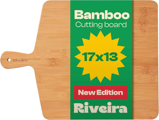 Riveira White Bamboo Wood Cutting Board – Gourmet Bamboo Grandeur: 17 x 13 Wooden Cutting Board – Wooden Cutting Boards For Kitchen Decorative – Innovative Juice Grooves Wooden Chopping Board