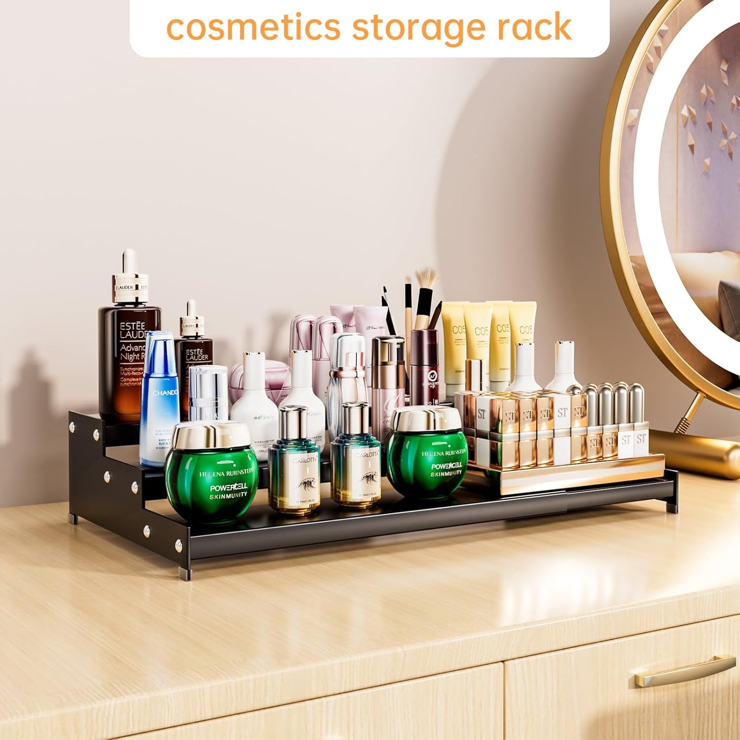 Premium Spice Rack Organizer for Countertops - 3-tier space-saving kitchen organizer for spice jars, oil bottles and utensils 2 Pakcs Black (modern rust-resistant design)