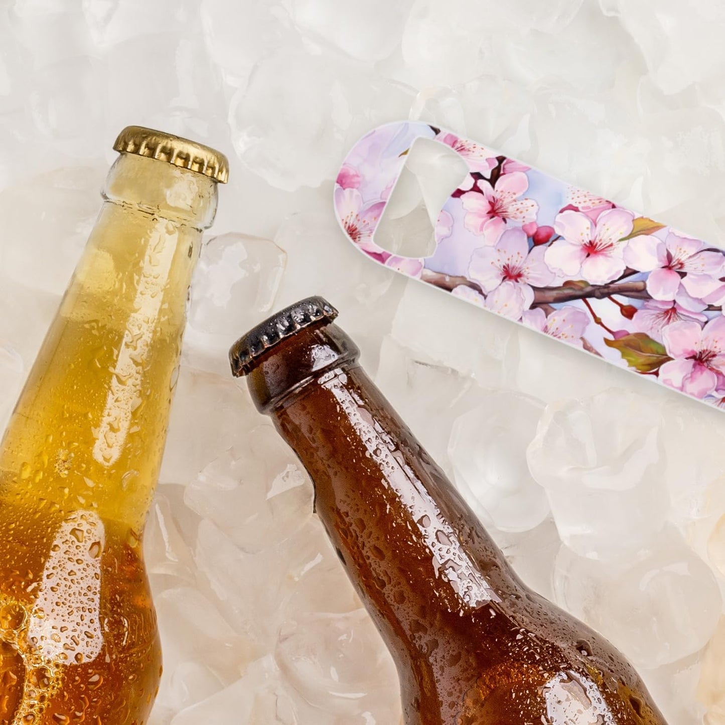 2 PACK Beer Bottle Opener, Stainless Steel Flat Bottle Openers,7 inch Metal Decor,Cherry Blossoms With Pink Petals