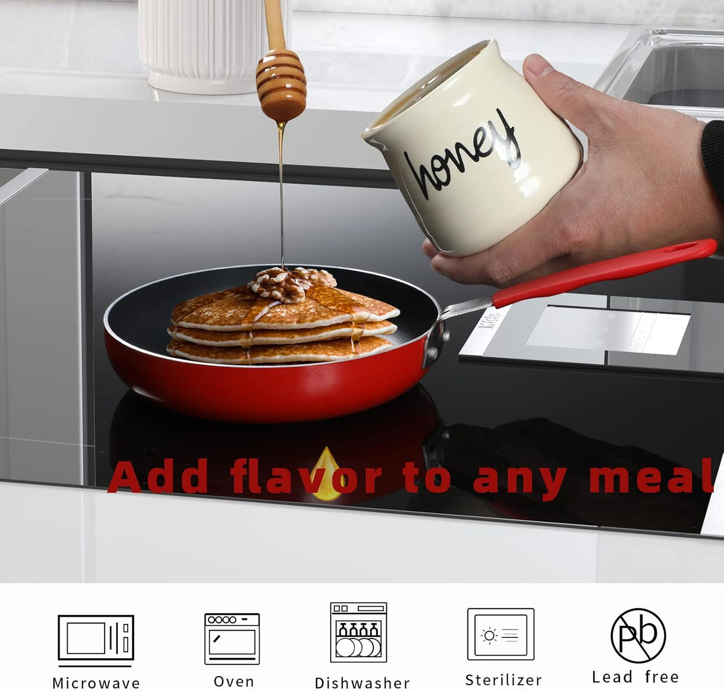 Honey Jar with Dipper and Lid, Ceramic Honey Pot 12oz, Beige