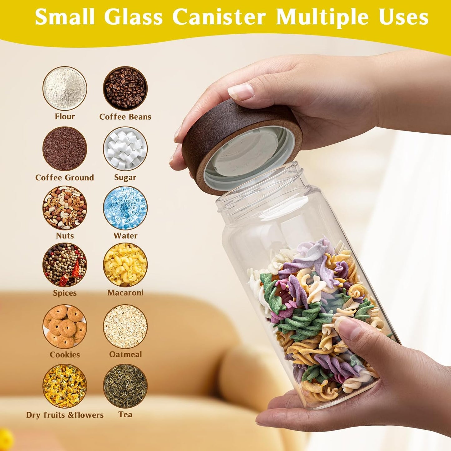 Glass Coffee Jars with Top Screw Lid Round Food Storage Canister Clear Glass Jar for Pantry Sugar Tea Coffee Bean Spice Nuts Cookies Bath Salts (2×550ml(18oz))