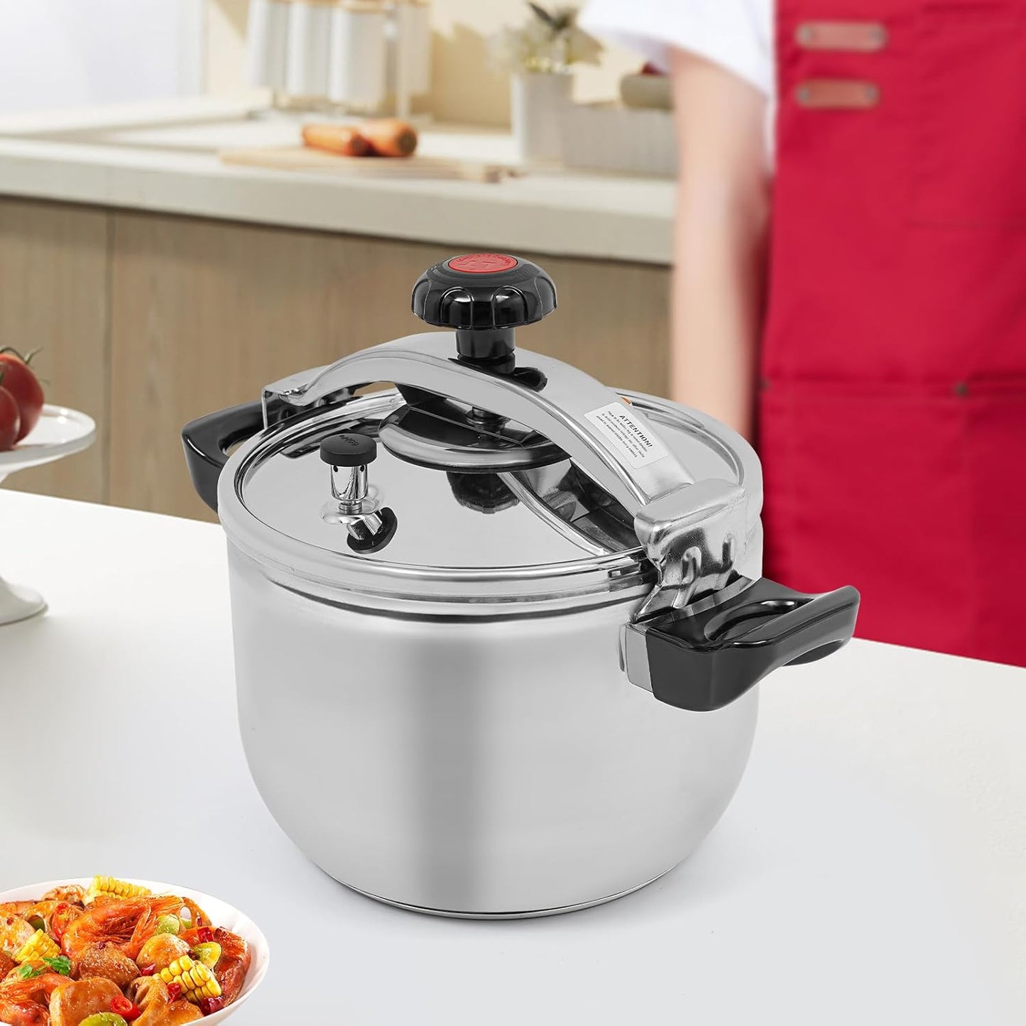 9.5 Quart Pressure Cooker Stainless Steel Pressure Canner, Large Capacity, Commercial Pressure Cooker Clamp On Type, Single Valves for Family or Commercial Use