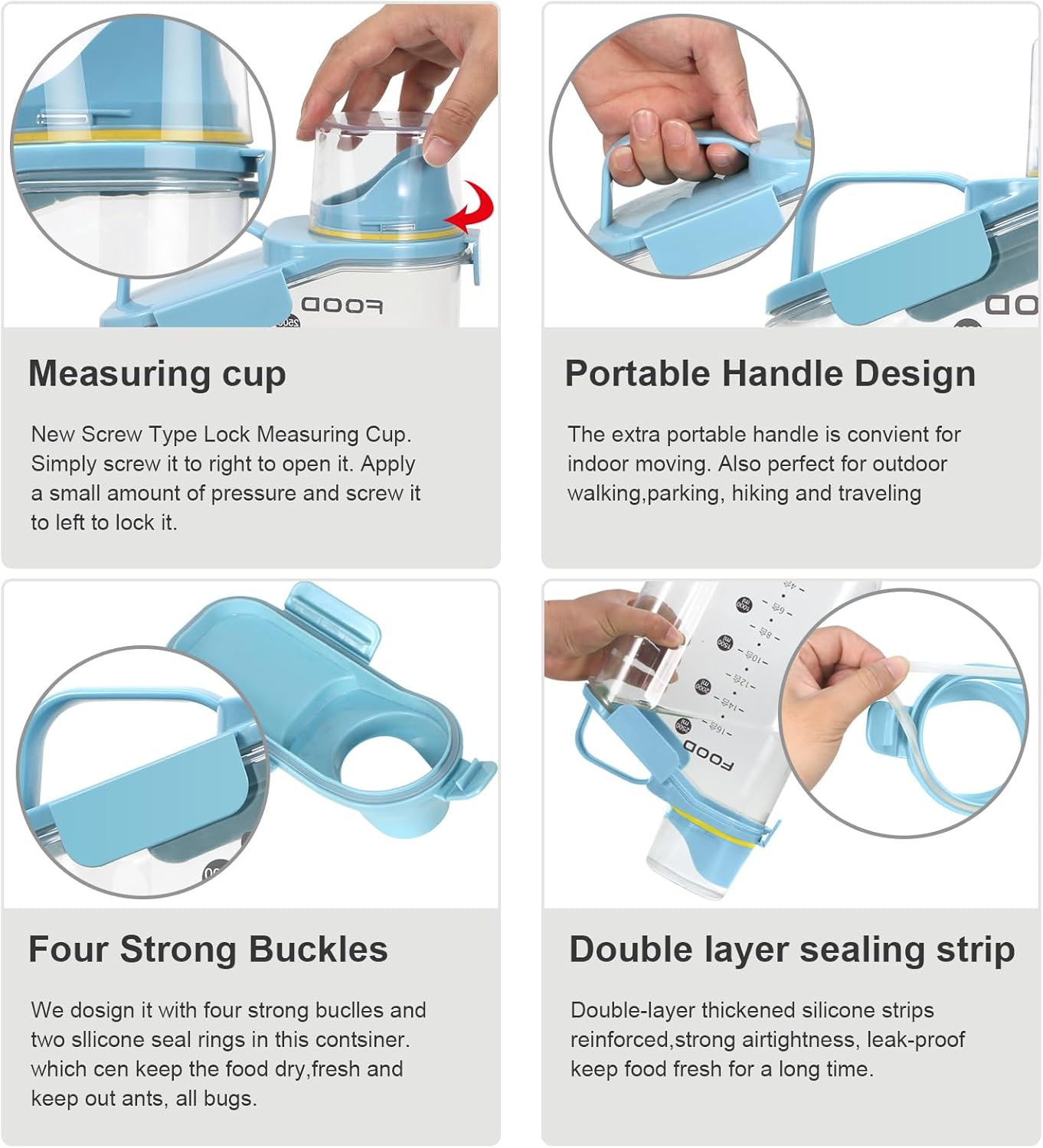 Rice Storage Container, Cereal Containers Storage, Dry Food Airtight Dispenser BPA Free, Clear Plastic Kitchen and Pantry Organization Bin (2, Blue, 3Qt)