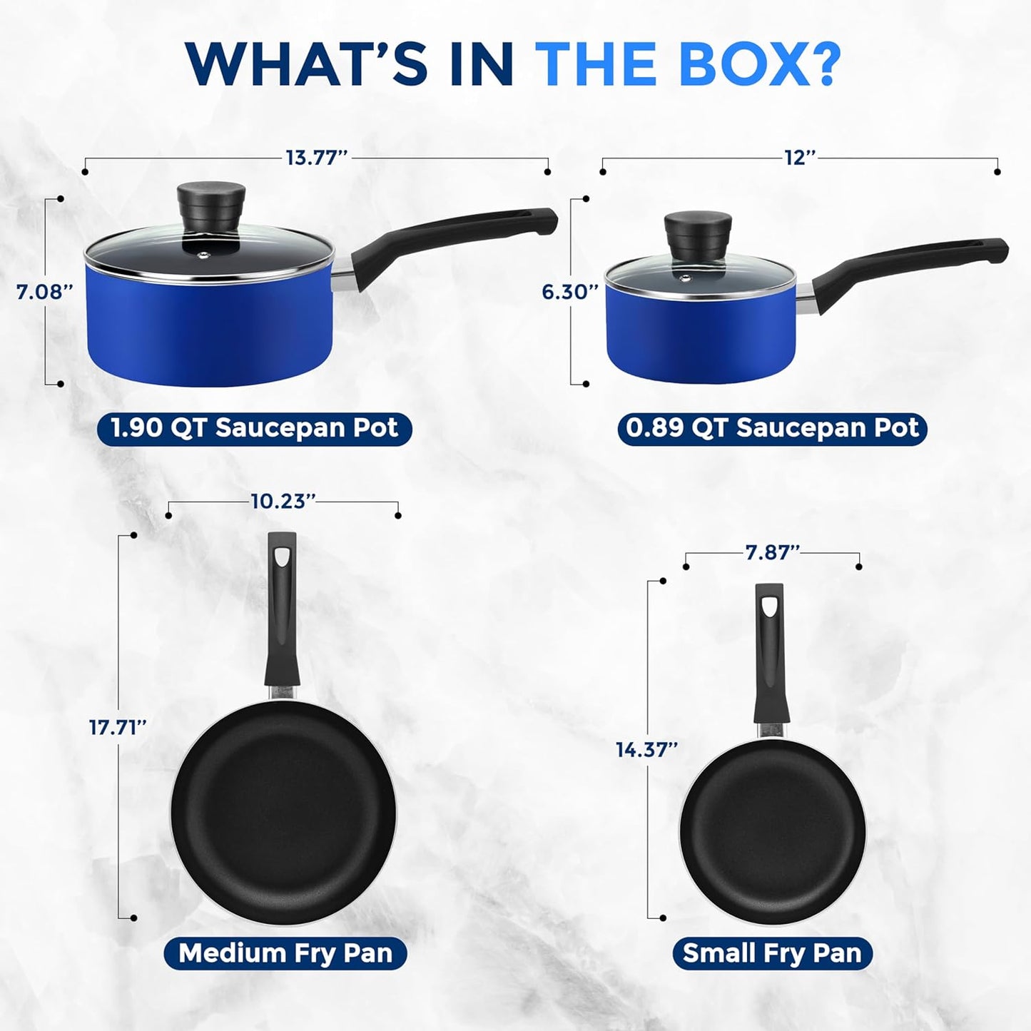 SereneLife Kitchenware Pots & Pans Basic Kitchen Cookware, Black Non-Stick Coating Inside, Heat Resistant Lacquer (6-Piece Set), One Size, Blue