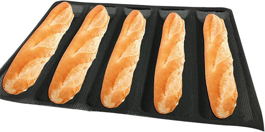 Bluedrop Hot Dog Molds Silicone Bread Forms Non Stick Bakery Trays For Roll Toasting 5 Loaves 12" Sheets