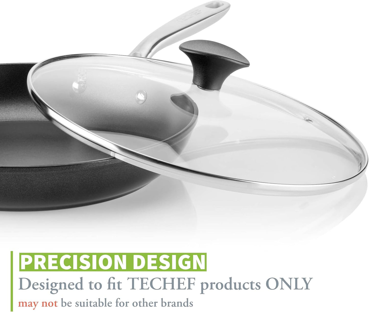 TECHEF 12 Inch Tempered Glass Lid – Lid for 12” Pans and Skillets – Steam Vent, Oven & Dishwasher Safe – Tempered Glass – Made in Korea