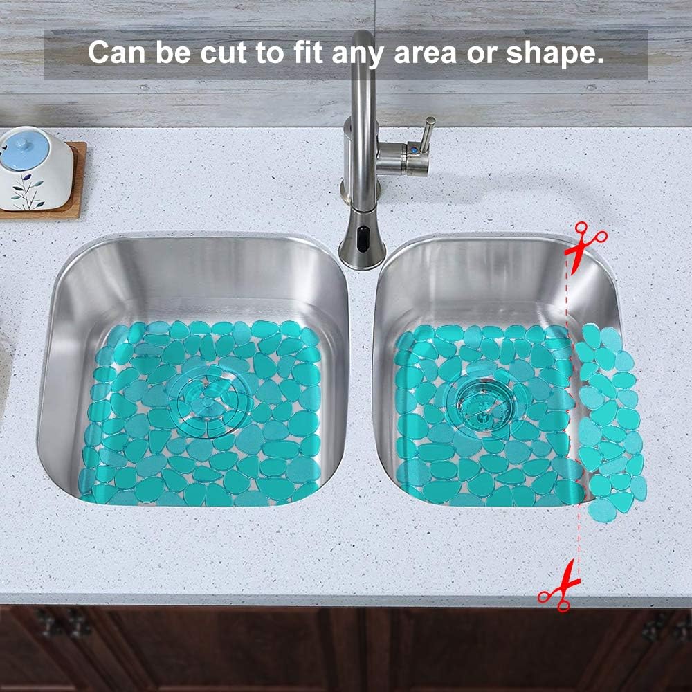 Bligli Pebble Sink Mat for Stainless Steel/Ceramic Sinks, PVC Eco-Friendly Sink Protectors Mats for Bottom of Kitchen Sink, Dish Drying Mat for Dishes and Glassware, 15.7 x 11.8 inch, Green