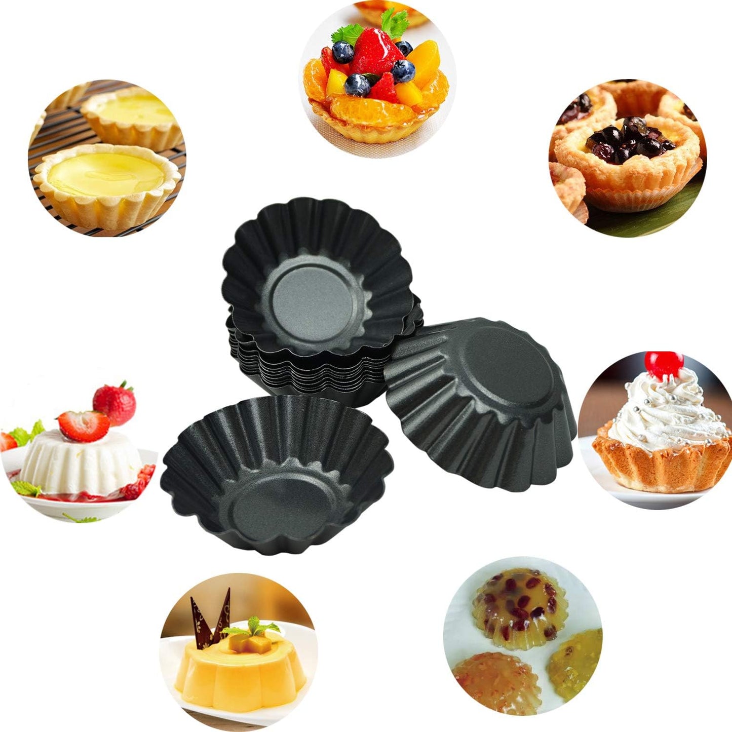 12 Pack Egg Tart Pan, Non-stick Carbon Steel Tartlet Tins, Mini Pie Mould, Muffin Cupcake Pudding Baking Cup Maker - for Pies, Chinese Egg Tart, Cakes (Big Size 3"x 0.9")