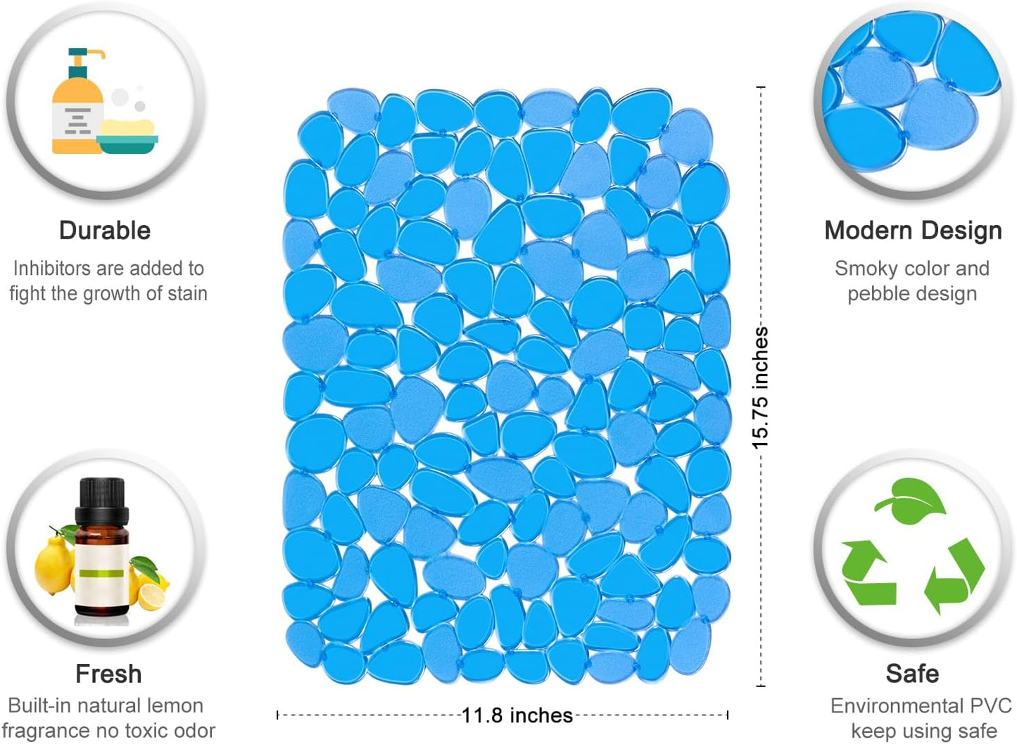 Bligli Pebble Sink Mat for Stainless Steel/Ceramic Sinks, PVC Eco-Friendly Sink Protectors Mats for Bottom of Kitchen Sink, Dish Drying Mat for Dishes and Glassware, 15.7 x 11.8 inch, Blue