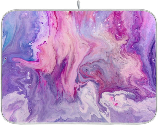 Super Absorbent Dish Drying Mat, Microfiber Fast-Drying Dish Mat, 16" x 18", Kitchen Dish Drying Pad, Abstract Purplr Pink Marble Paint