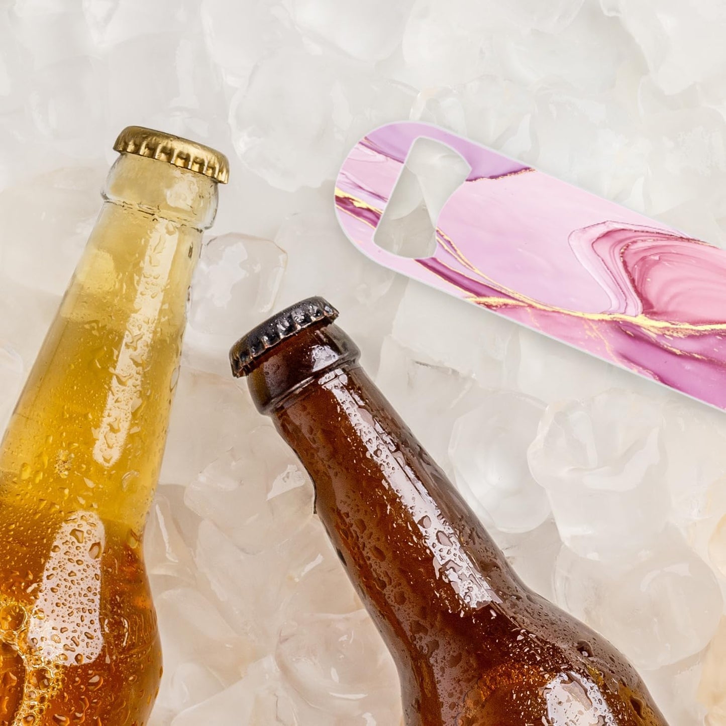 2 PACK Beer Bottle Opener, Stainless Steel Flat Bottle Openers,7 inch Metal Decor,Pink And Gold Marble