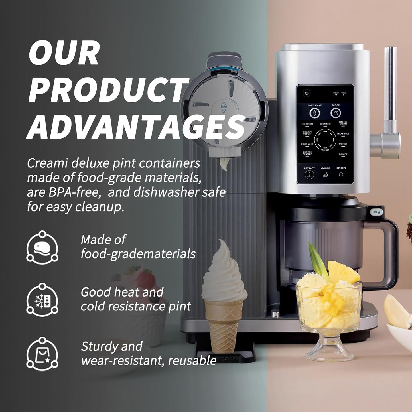 2-Pack Swirl Ice Cream Pints with Lids - Compatible with Ninja Swirl Creami NC700 Series, BPA-Free Pint Containers & Nozzles, Dishwasher Safe Frozen Treat Storage