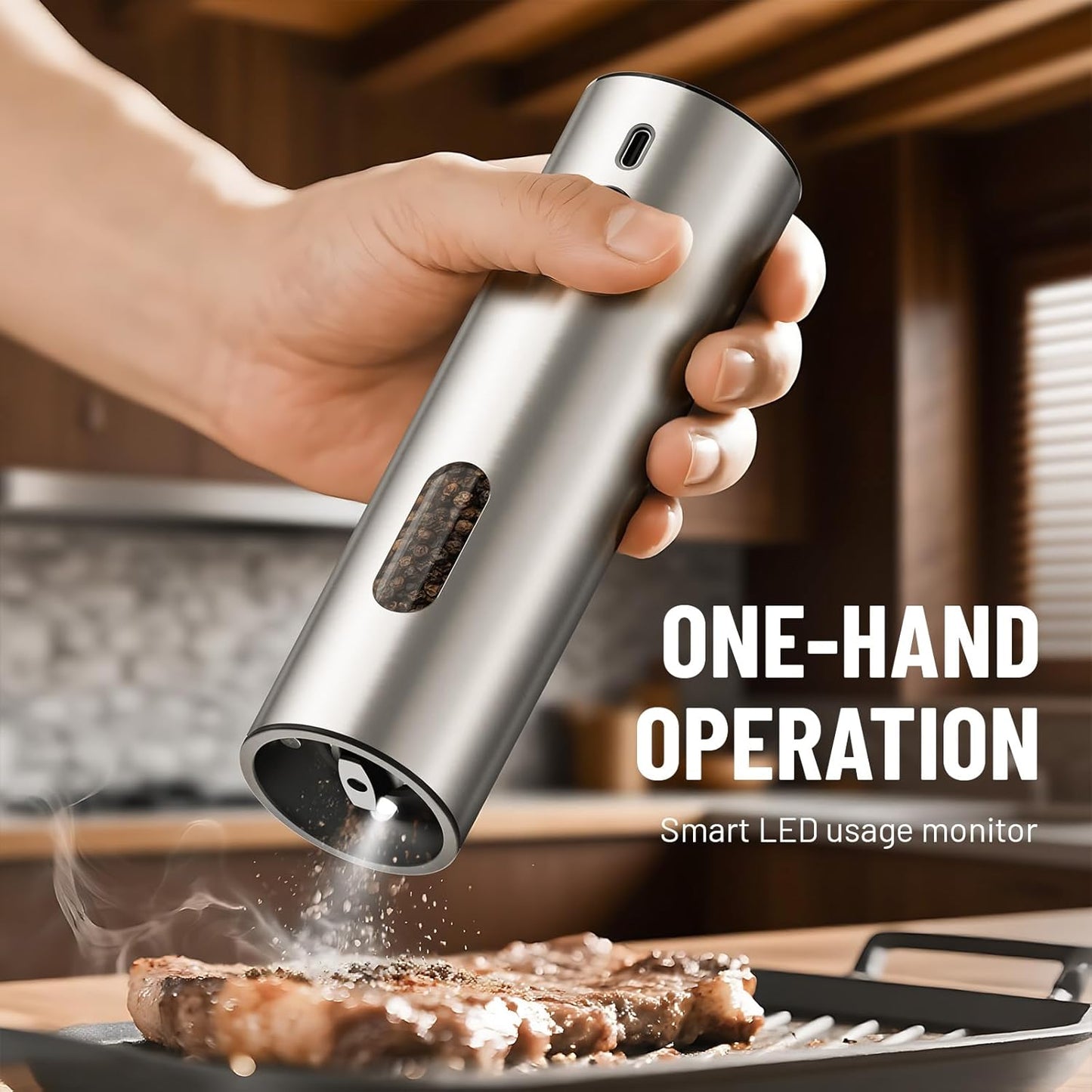 Electric Salt and Pepper Grinder Set Rechargeable Automatic Pepper Grinder Mill Stainless Steel with Base Upgraded Large Capacity, Powered Salt Shakers, LED Light & Adjustable Coarseness,Kitchen Gift