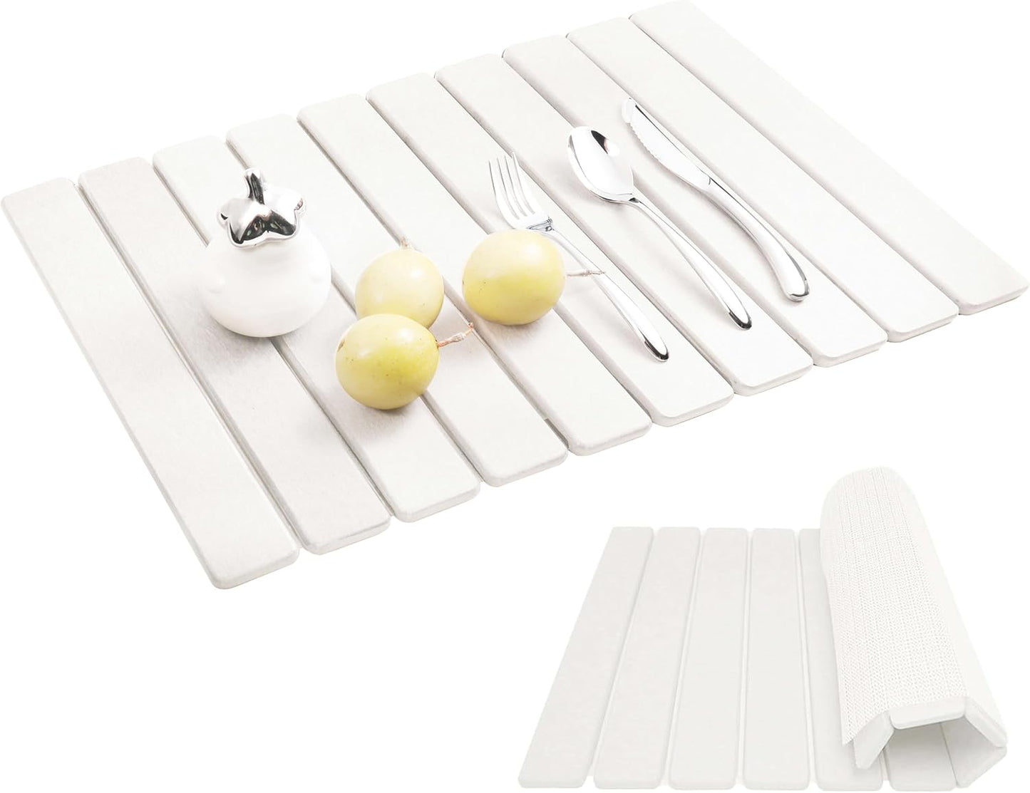 Stone Drying Mat for Kitchen Counter, Large Stone Dish Drying Mats Foldable, Ultra Absorbent Diatomaceous Earth Mats for Kitchen Dishes Bottles Cups Bathroom, 24x16 Inch (White drying mat, Large)