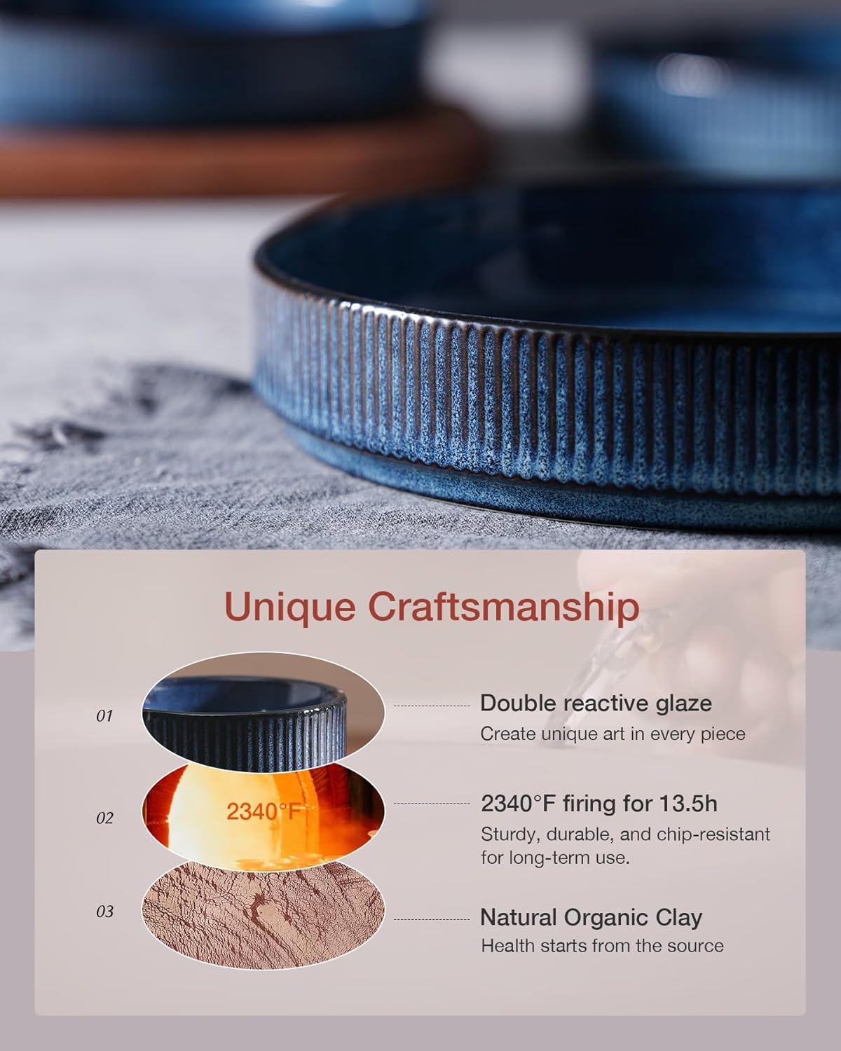 famiware Star 7.5" Pasta Bowls Set, Salad Bowl Set of 4, Double Reactive Glaze, Stackable, Ideal for Your Friend for Housewarming, Festivals, Nebulas Blue