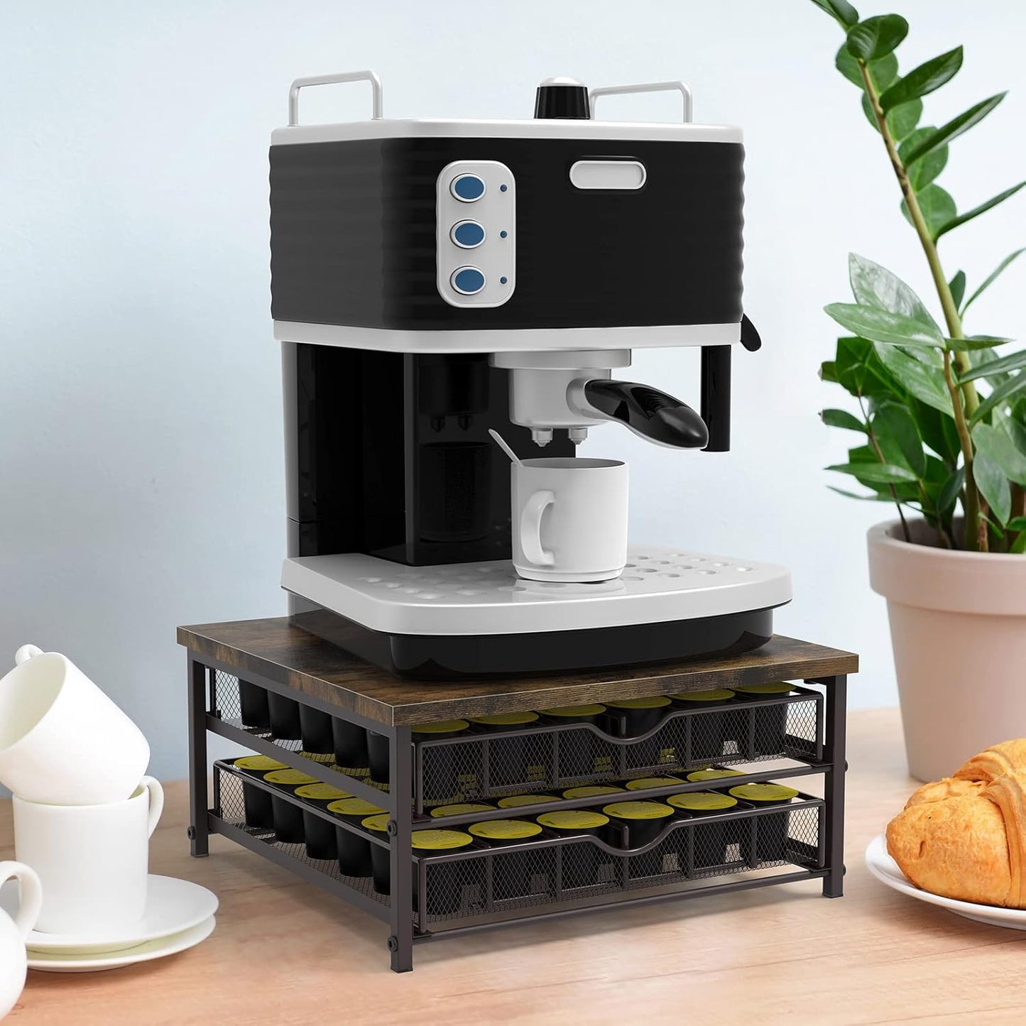 Coffee Pod Holder For Counter, Coffee Pod Drawer for Keurig Pod Storage Drawer Holder, 72 Capacity Pods Storage Organizer for Keurig Pod Storage with Sliding Baskets for Coffee Station, Brown