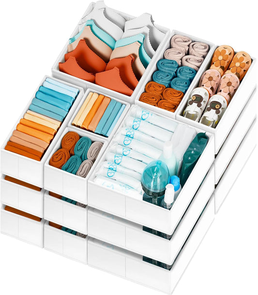 Criusia Drawer Organizer Clothes, 20 Pack Dresser Organizer Bins for Nursery Bedroom, Closet Organization and Storage Dividers for Clothing, Baby Clothes, Underwears, Socks (White)