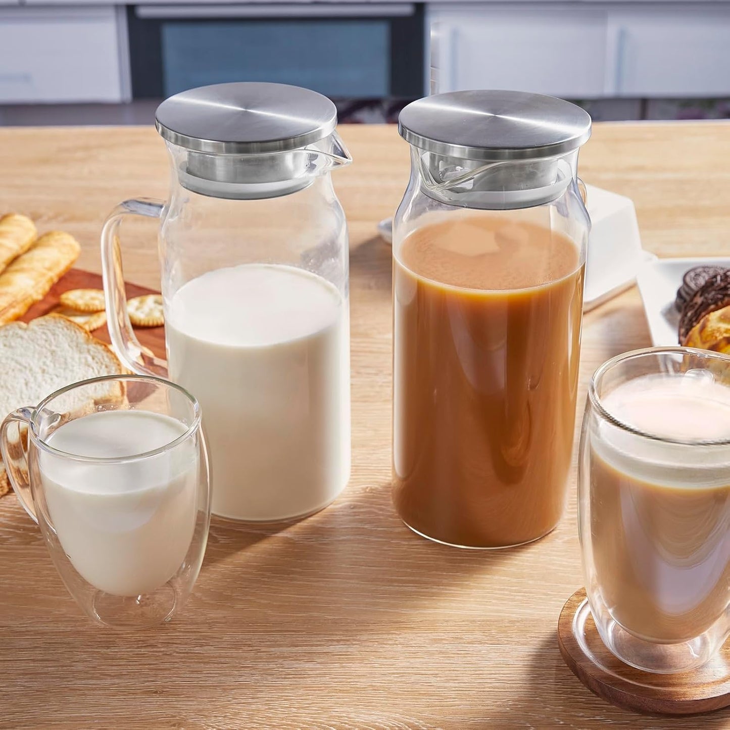 1.2 Liter 40 oz Small Glass Pitcher with Lid and Spout, Glass Carafe for Hot/Cold Water, Iced Tea Jug for Coffee, Juice and Homemade Beverage