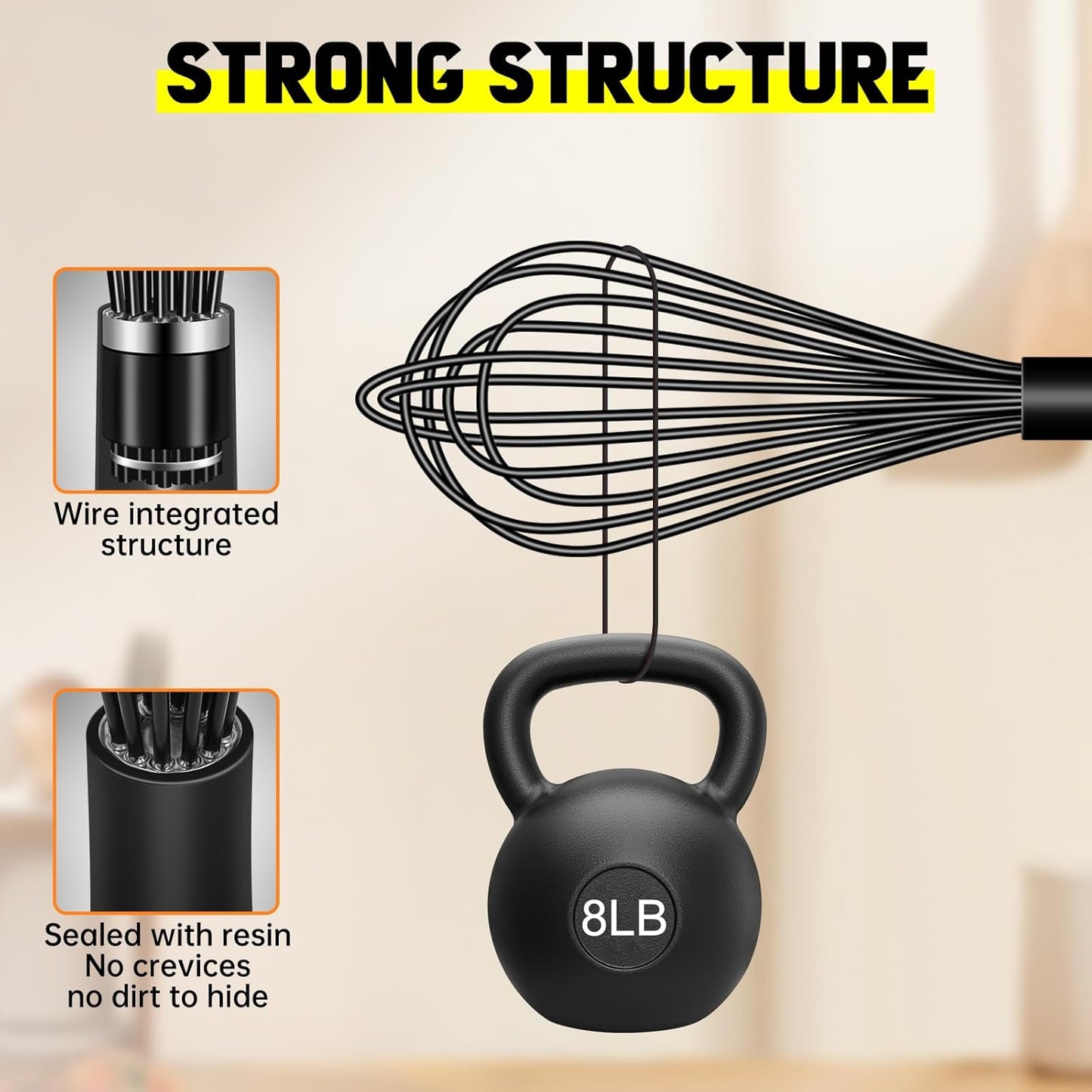 HOTEC 4 Pieces Silicone Whisks Set, Wire Balloon Whisks Egg Beater, Non-slip Handle Whisk for Non-stick Cookware Perfect for Cooking, Stirring, Beating and Blending (Black)