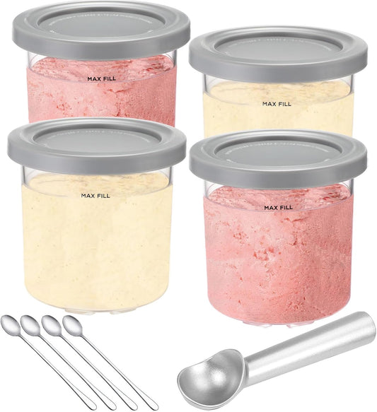 Creami Pints and Lids for Ninja NC301 CREAMi Ice Cream Maker - 4 pack Ice cream Containers Cups Set, 16oz Creami Pint Containers and Lids fit Ninja NC299AMZ NC300 Creamer Ice Cream Maker Accessories