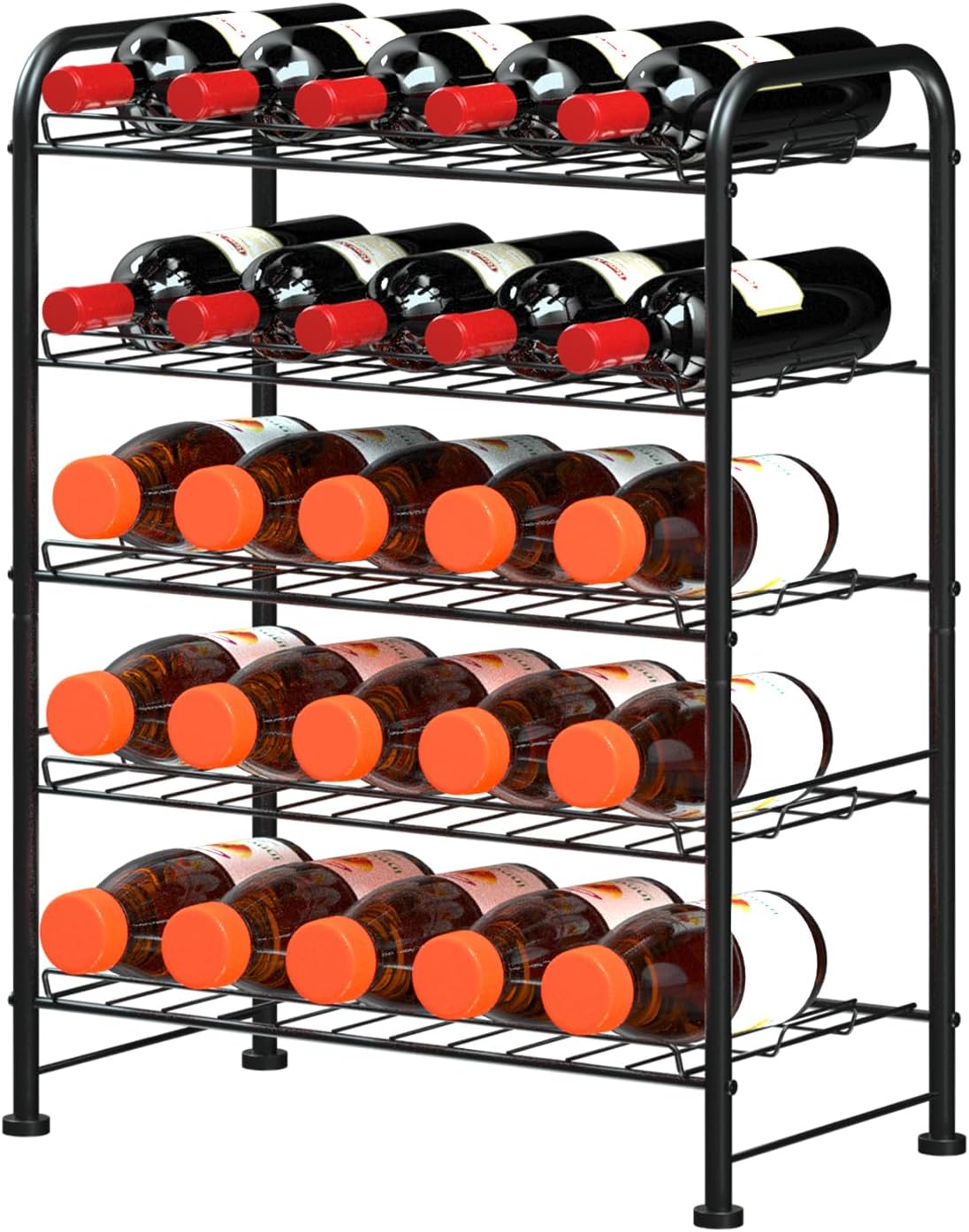 OYEAL Water Bottle Storage Rack 5 Tier Bottled Water Holder Organizer Freestanding Floor Beverage Soda Drink Stand Shelf for Kitchen Pantry Can Storage, Hold 30 Bottles, Black