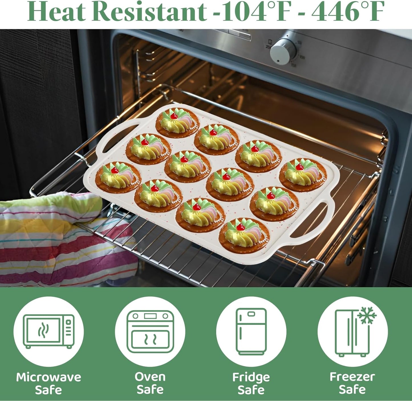 3 Pack Silicone Muffin Pans for Baking 12 Cup Mini Silicone Cupcake Pan with Metal Reinforced Frame, Nonstick Baking Cups BPA Free Siliconee Cupcake Molds for Oven Dishwasher Safe, Cream