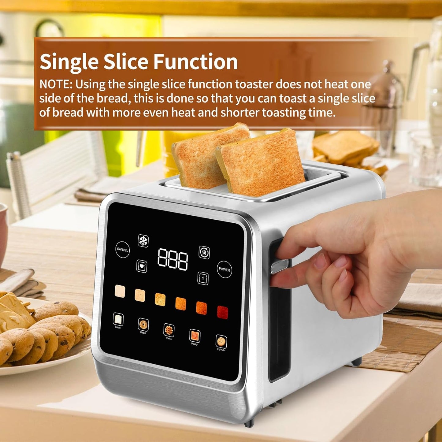 Toaster Touch Screen Toaster 2 Slice with LCD Display Stainless Steel Digital Timer Toasters 6 Bread Types& 6 Shade Settings Smart Extra Wide Slots Tostadora With Bagel Cancel,Defrost Functions