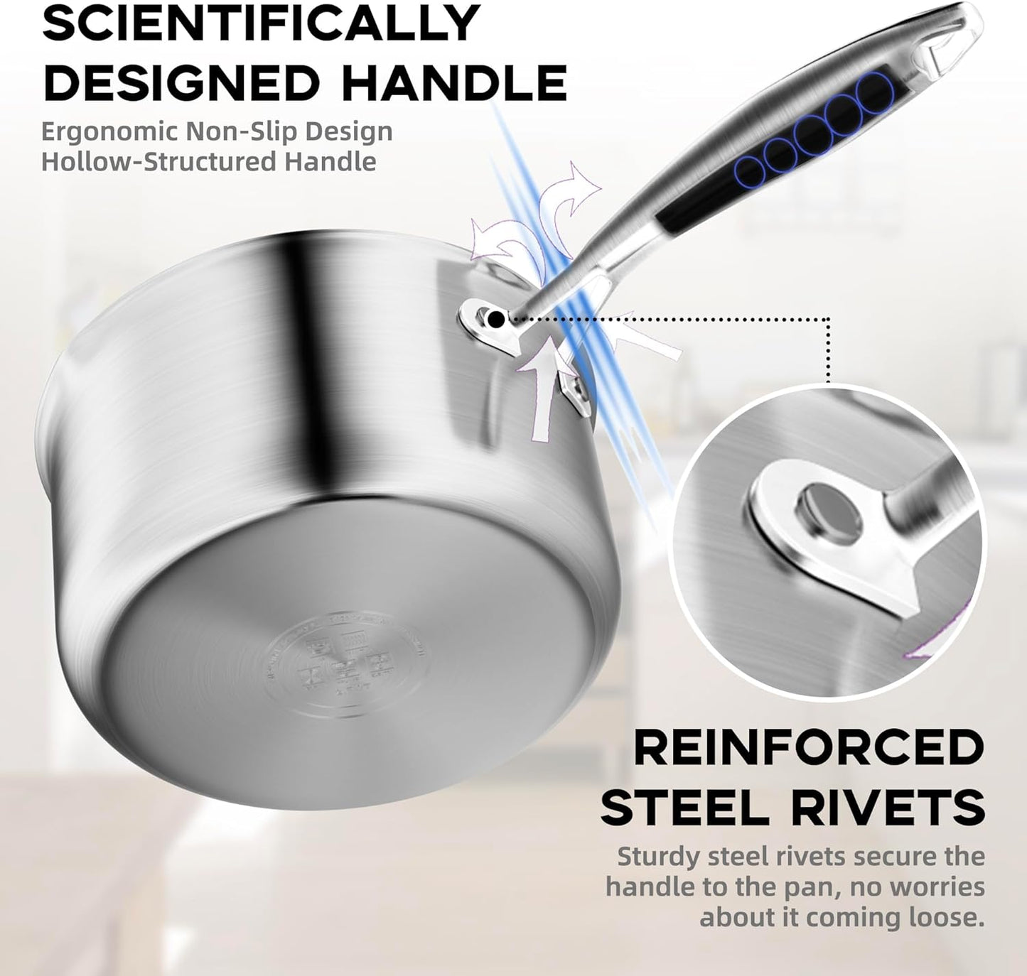 Leetaltree 1.5 Quart Stainless Steel Saucepan with Glass Strainer Lid, Thicken Tri-ply Ful Body, Multipurpose Sauce Pot with Two-Size Drainage Holes Lid, Perfect For Boiling Gravies, Pasta, Noodles