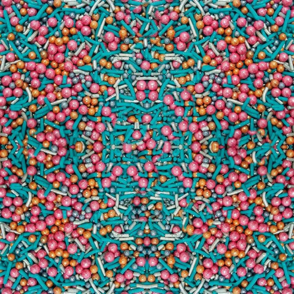 Confect Fusion Pearl Sprinkle Mix – Pink, Teal & Gold Sugar Pearls | Edible Cake Topping for Cupcakes, Cookies & Desserts – Decorative Baking Sprinkles Decoration | Vegan, Gluten-Free, Nut-Free, Soy-Free, Dairy-Free, Palm Oil-Free- 4.2 Oz