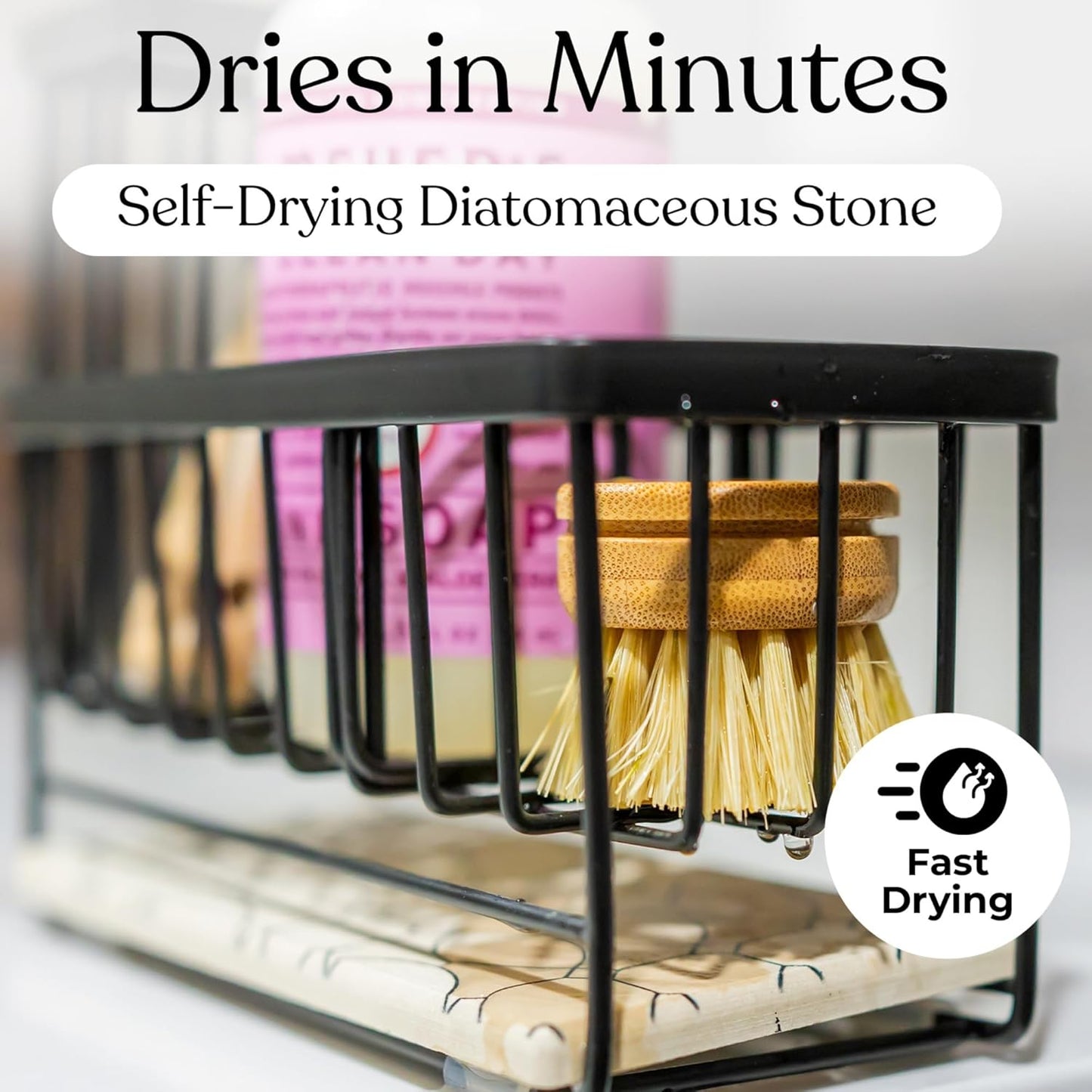 OKIEDOKIE ARTICHOKIE Kitchen Sink Caddy Organizer – With Self-Drying Stone, Multi-Purpose with Sponge & Dish Brush Holder, Compact Sink Sponge Holder for Kitchen Countertop