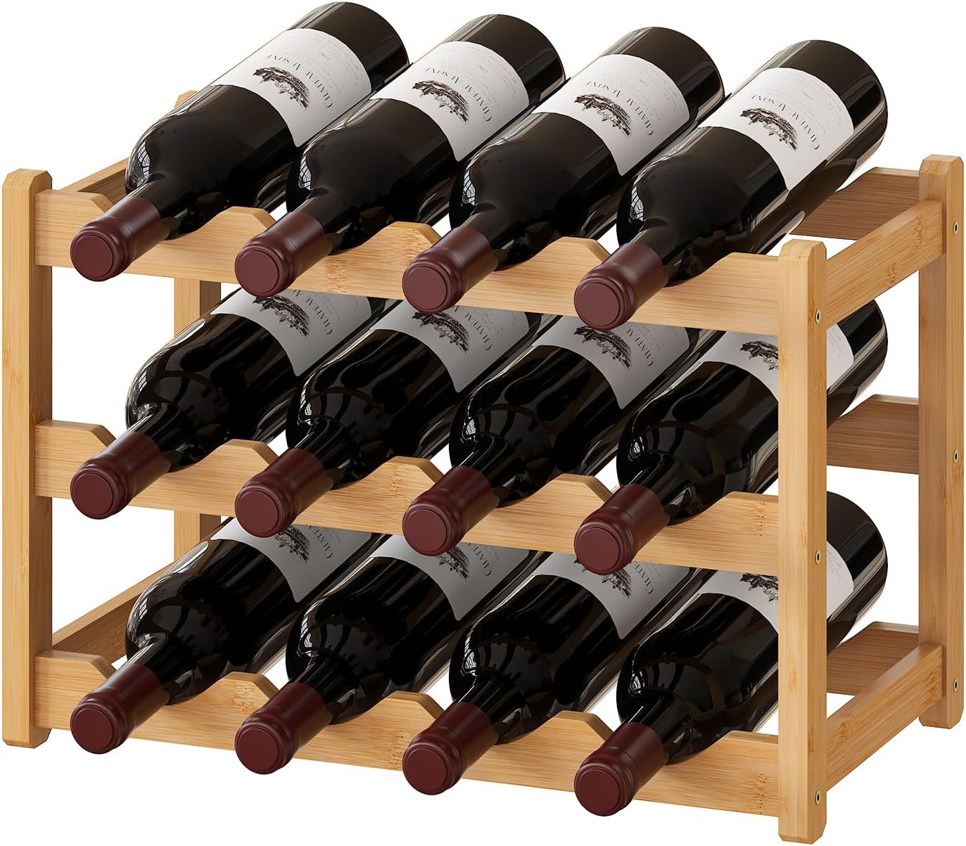 BMOSU Bamboo Wine Rack Wine Storage Cabinet Shelf 12 Bottle Wine Racks Countertop Sturdy for Kitchen Dining Room Pantry - 3 Tiers Wine Rack(Natural)