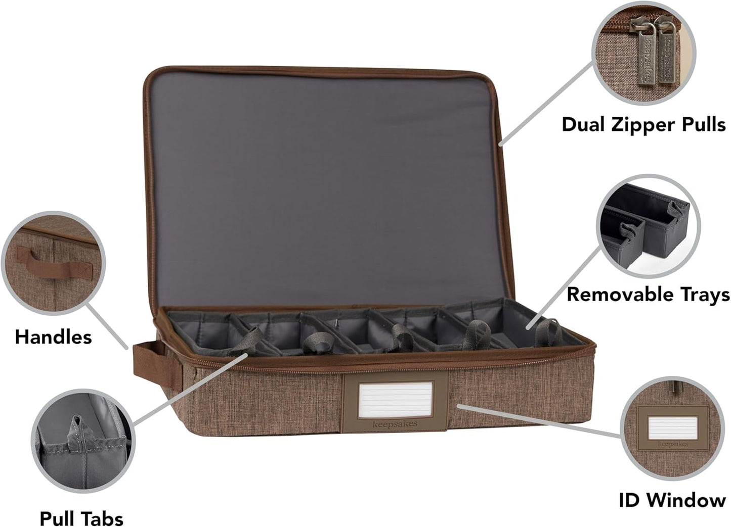 Covermates Keepsakes Flatware Storage Box - Stackable - Reinforced Handles - China Storage, Brown Heather