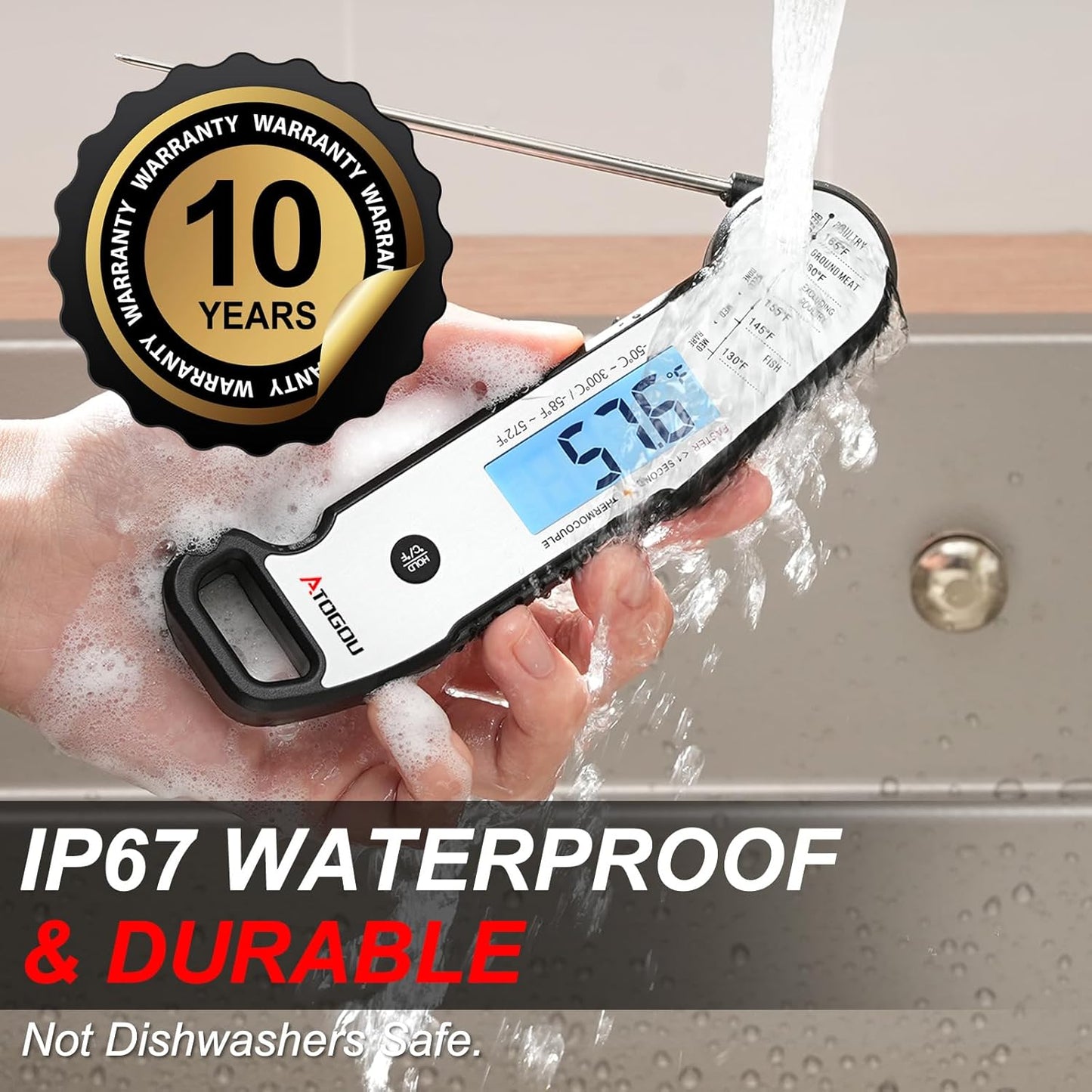 Professional Food & Meat Thermometer, 1 Sec Instant Read & ±0.5℉ Accuracy Driven by Thermocouple Sensor. IP67 Waterproof Digital Thermometer for Cooking, BBQ, Grill Gifts for Men Him Dad Birthday