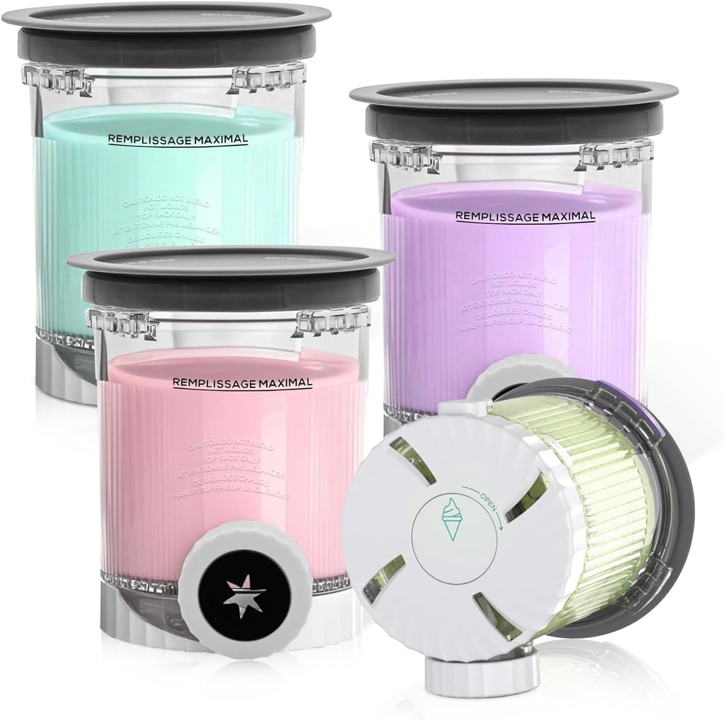 4 Pack Swirl CREAMi Pints and Lids Replacement for Ninja Swirl NC700 Series Ice Cream & Soft Serve Makers, BPA-Free, Leak-Proof & Dishwasher Safe