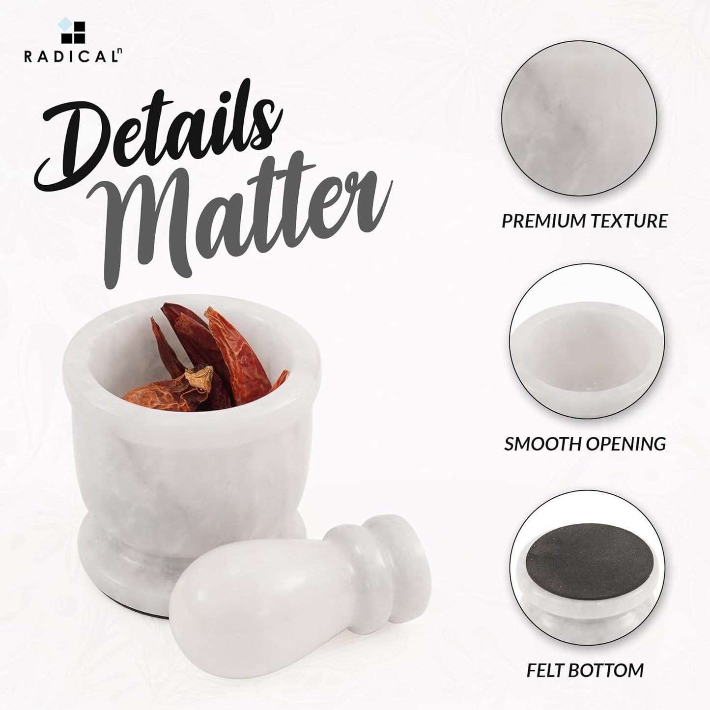 Radicaln Marble Mortar and Pestle Set White 2.5" Inches Handmade Hand Grinder for Kitchen Ideal Small Mortar & Pestle Set Spice Grinder & Garlic Crusher