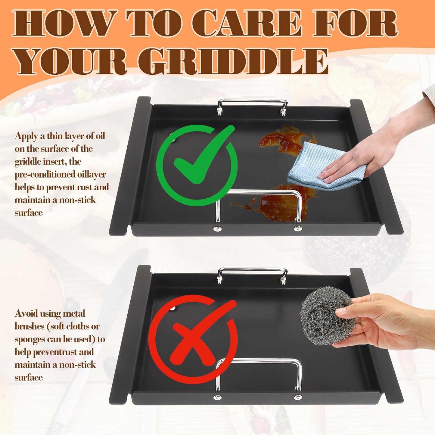 XSKHLFGRIDLE Half Griddle Replacement Parts for Ninja FlexFlame PG300 Series, Carbon Steel Griddle Insert with Grease Drain and handle for Ninja FlexFlame Grills Accessories, 17" L x 12.4" W